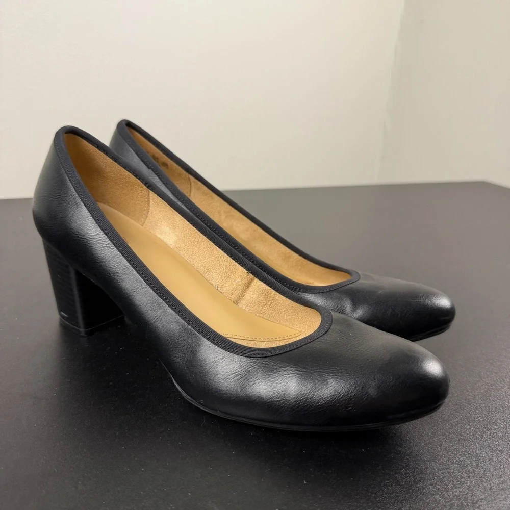 Naturalizer Naomi Pumps Women 9.5M Black Leather Block Heel Comfort Shoes Career